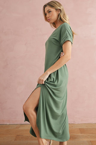 Casual Maxi V Neck Side Slit - 3 Colors