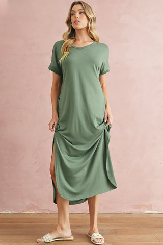 Casual Maxi V Neck Side Slit - 3 Colors