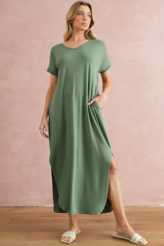 Casual Maxi V Neck Side Slit - 3 Colors