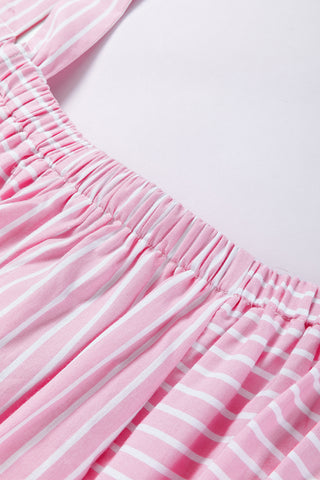 Pink Striped Short Dress with Ruffle Hem