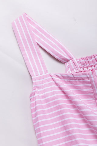 Pink Striped Short Dress with Ruffle Hem