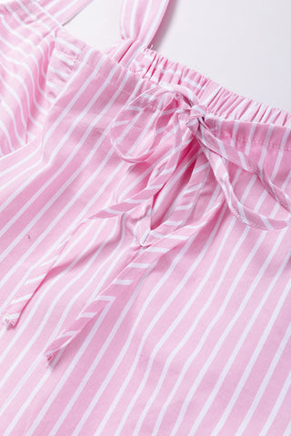 Pink Striped Short Dress with Ruffle Hem