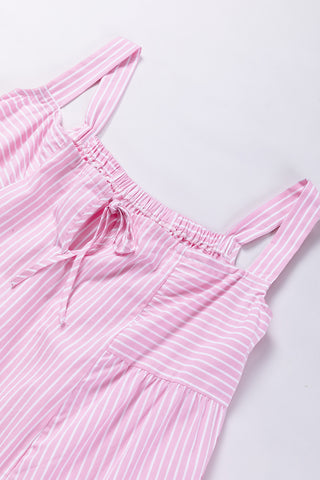 Pink Striped Short Dress with Ruffle Hem