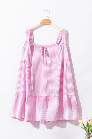 Pink Striped Short Dress with Ruffle Hem