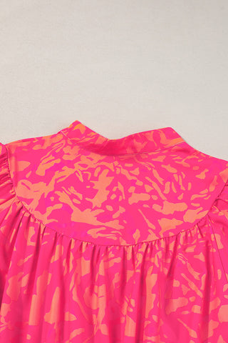 Pink Ruffle Mini Dress Tiers Puff Sleeves