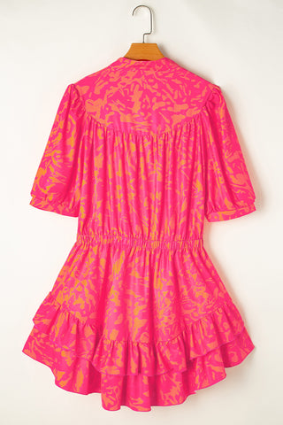 Pink Ruffle Mini Dress Tiers Puff Sleeves