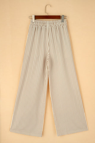 Khaki Striped Drawstring Waist Pants Loose Fit