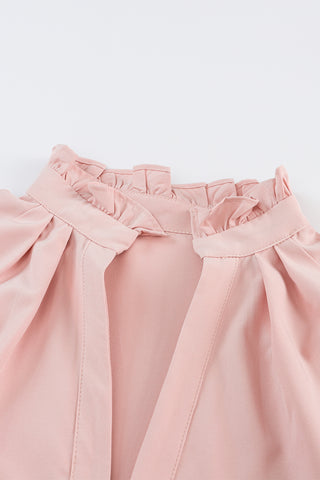 Pink Casual Stand V Neck Short Frill Dress - Alleure