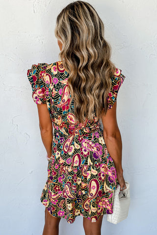 Multicolor Boho Ruffle Cap Sleeve Tiered Dress - Alleure