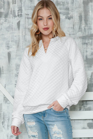 Quilted V Neck Long Sleeve Top - 3 Colors