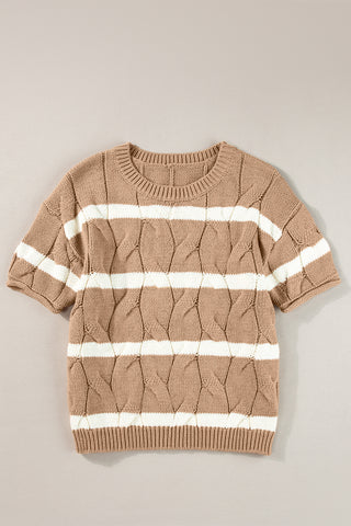 Beige & Cream Striped Twist Cable Knit Top