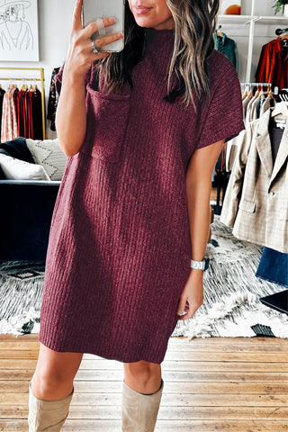 Ribbed Knit Loose Fit Short Sleeve Sweater Dress - 4 Colors