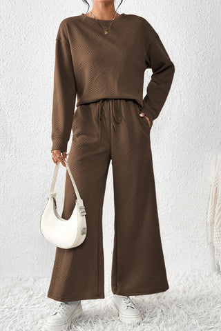 Textured Slouchy Pants Set - 7 Colors