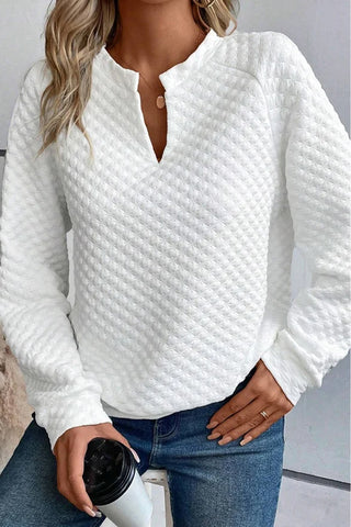 Quilted V Neck Long Sleeve Top - 3 Colors