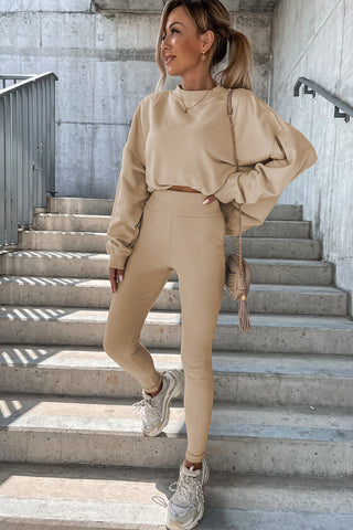 Beige Sweatshirt and Leggings Two Piece Set