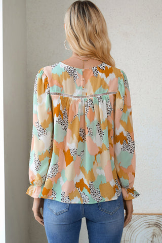 Multicolor Boho Long Sleeve Blouse with Lace Trim - 2 Colors