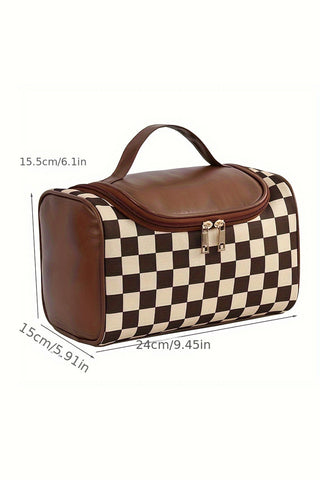 Black & White Checker Print Zipper Cosmetics Bag