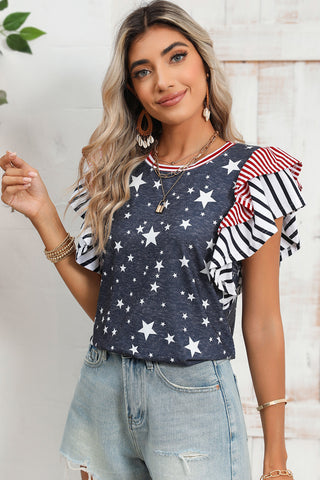 Red White & Blue Star Print T Shirt