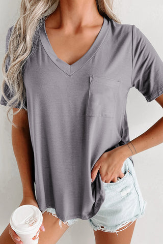 V Neck T Shirt with Rounded Hem & Pockets - 2 Colors