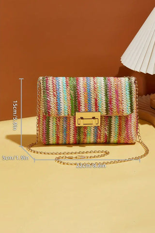 Camel Woven Striped Flapped Single Shoulder Bag - Alleure