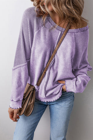 Waffle Patchwork Sweatshirt Exposed Seams - 4 Colors