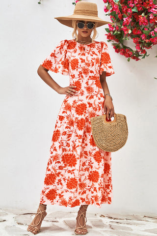 Orange Floral Print Maxi Open Back