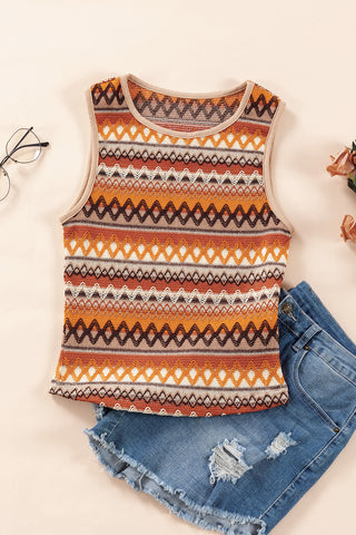 Orange Boho Geometric Striped Knitted Tank Top - Alleure