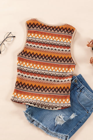 Orange Boho Geometric Striped Knitted Tank Top - Alleure