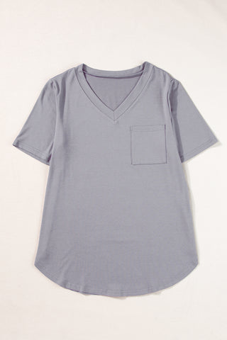 V Neck T Shirt with Rounded Hem & Pockets - 2 Colors