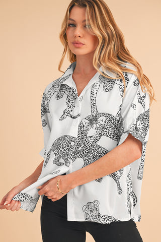 Cheetah Print Short Sleeve Blouse