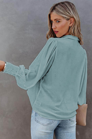 Long Sleeve Blouse with Pleats & Puff Sleeves - 3 Colors