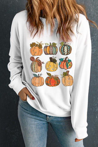 White Pumpkin Print Drop Shoulder Sweatshirt