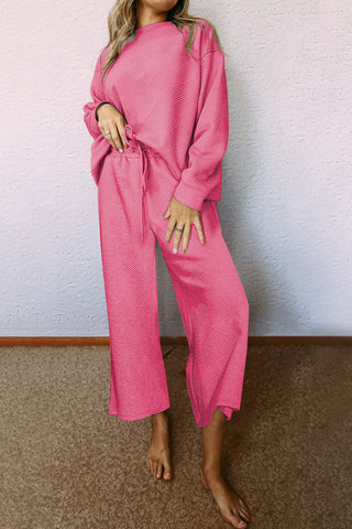 Textured Slouchy Pants Set - 7 Colors