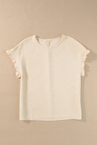 Textured Short Sleeve Blouse Frill Cuffs - 3 Colors