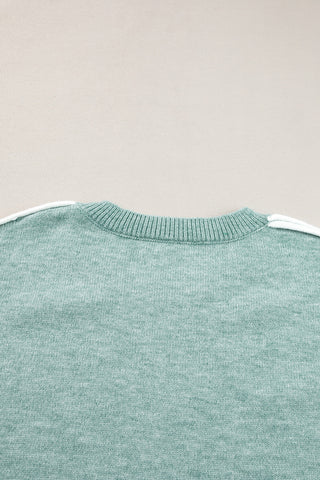 Mint Crew Neck Knit Sweater White Trim