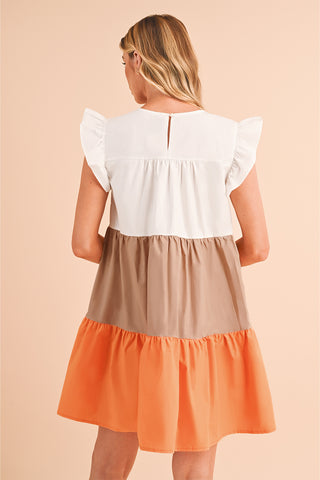 Wholesale Apricot Ruffle Color Block Tiered Mini Dress - Alleure