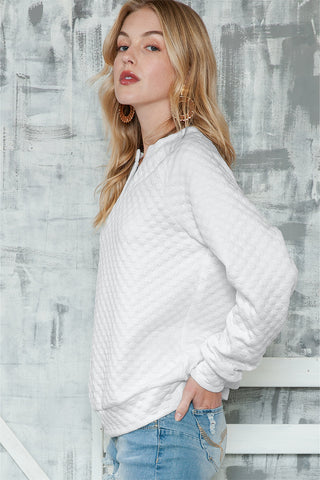 Quilted V Neck Long Sleeve Top - 3 Colors