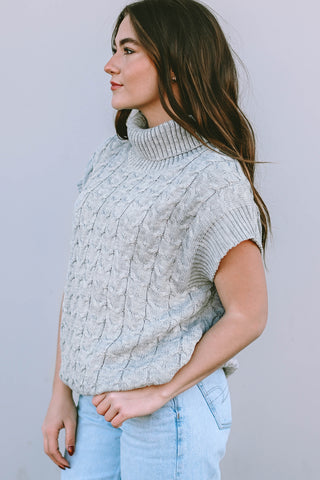 Turtleneck Cable Knit Short Dolman Sleeves - 2 Colors