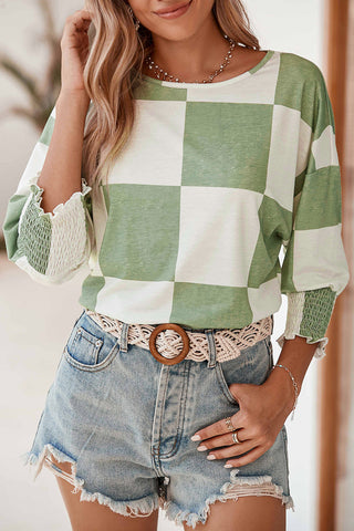 T Shirt with Green & White Checkered Pattern