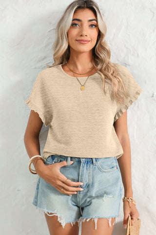 Textured Short Sleeve Blouse Frill Cuffs - 3 Colors