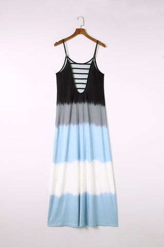 Wholesale Sky Blue Tie Dye Spaghetti Strap Slit Maxi Dress - Alleure