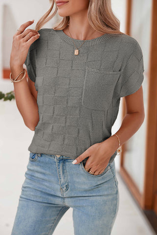 Textured Knit Top with Chest Pocket - 4 Colors