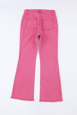 Pink Light Wash Flared Mid Rise Pants