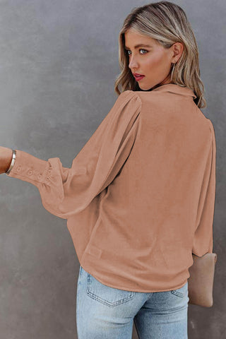 Long Sleeve Blouse with Pleats & Puff Sleeves - 3 Colors