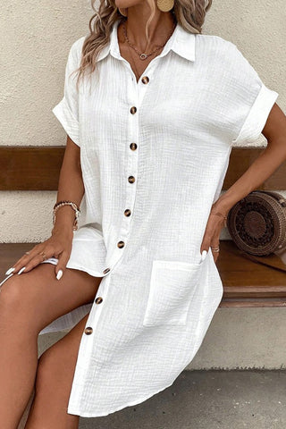 White Shirt Dress Roll Up Short Sleeves