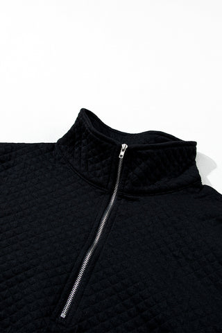 Black Quilted Pullover Sweatshirt Half Zip