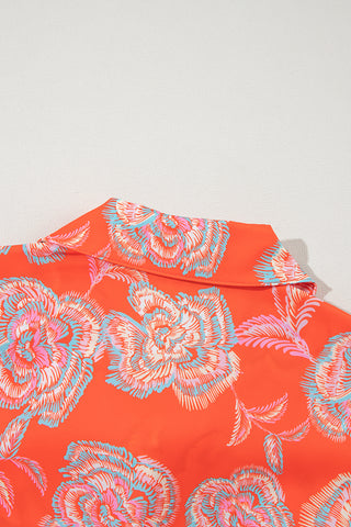 Orange Floral Loose Shirt Dress