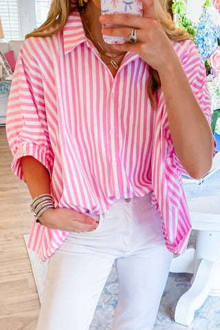 Striped Oversize Blouse with Dolman Sleeves - 3 Colors