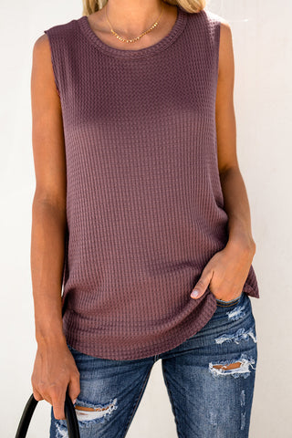 Waffle Tank Top with Crew Neck