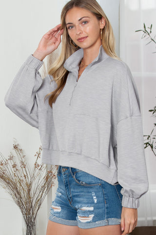 Loose Sweatshirt with Dolman Sleeves & Zip Front